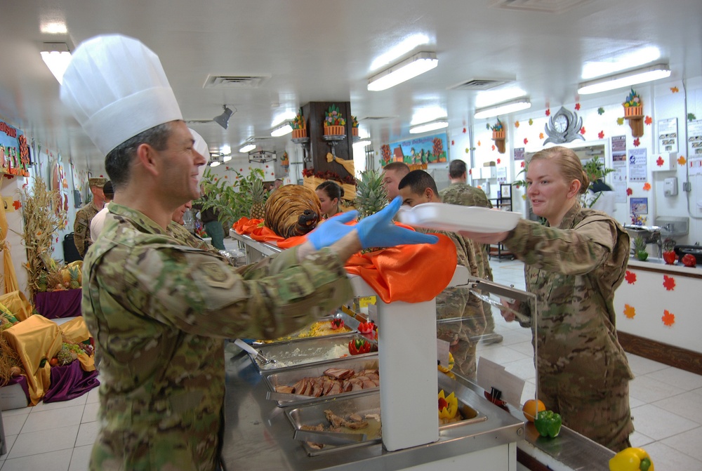 Senior officers serve Thanksgiving meals at Bagram Air Field