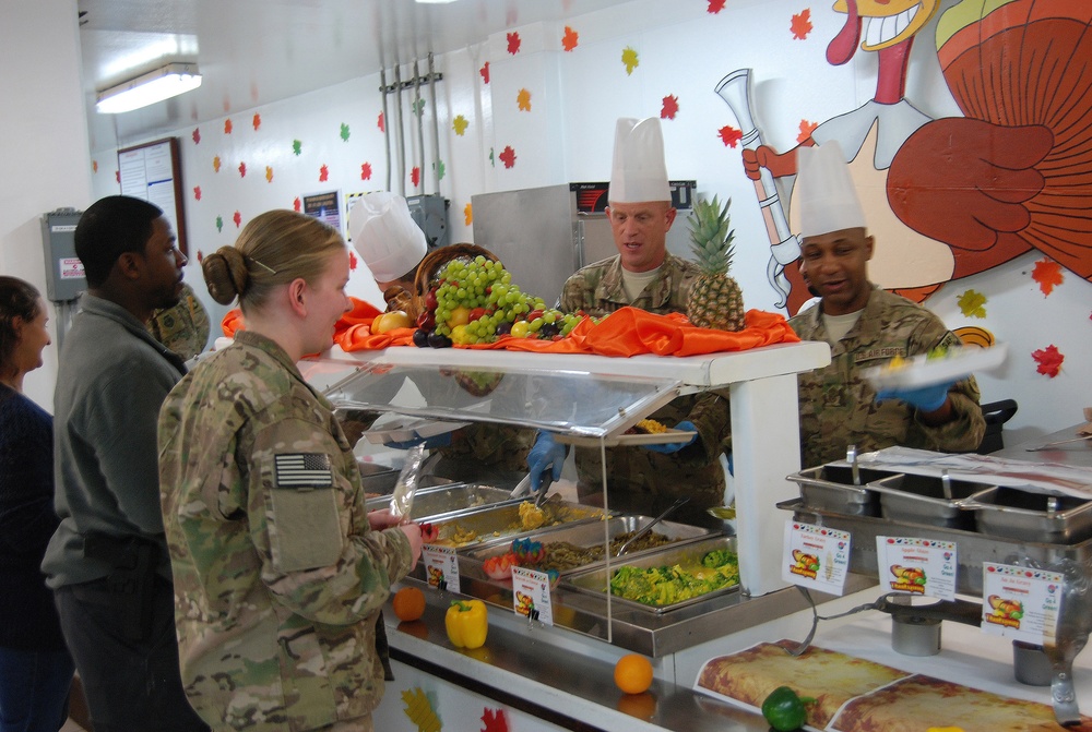 Senior officers serve Thanksgiving meals at Bagram Airfield