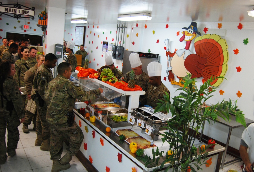 Senior officers serve Thanksgiving meals at Bagram Airfield