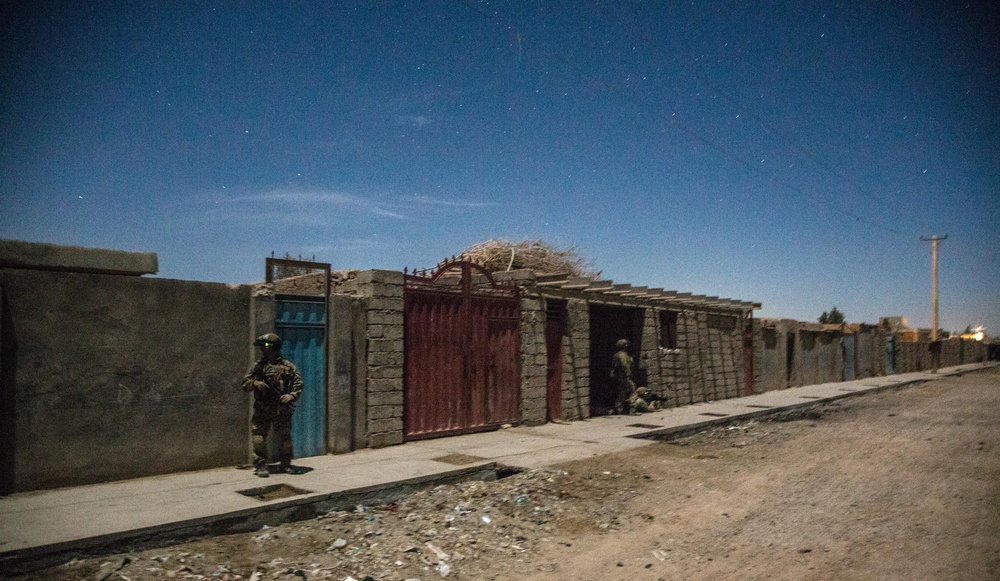 Coalition force members provide security during Helmand province operation