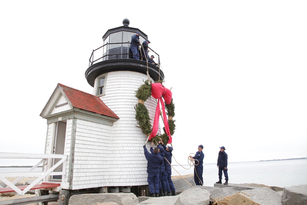 USCG Station Brant Point hangs holiday wreath