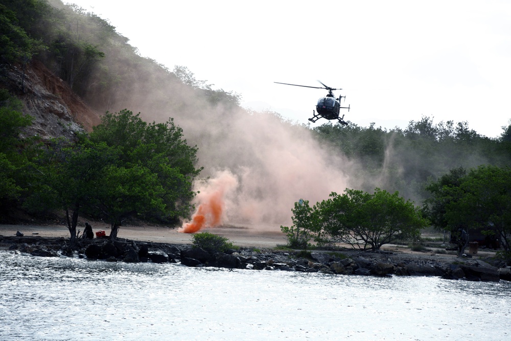 Helicopter approaches landing zone
