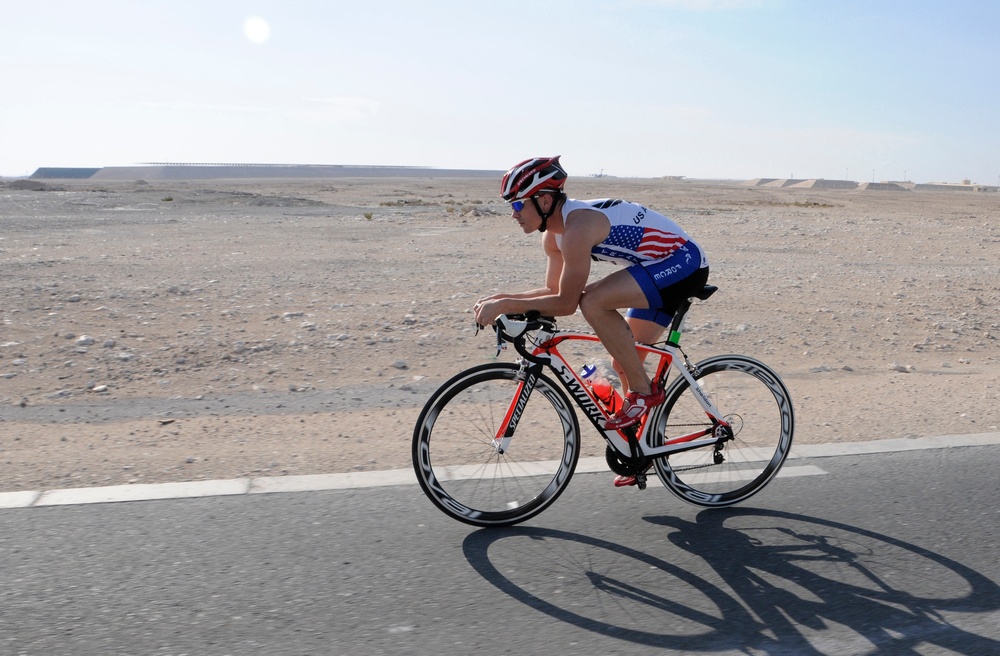Deployed airman competes in local triathlon