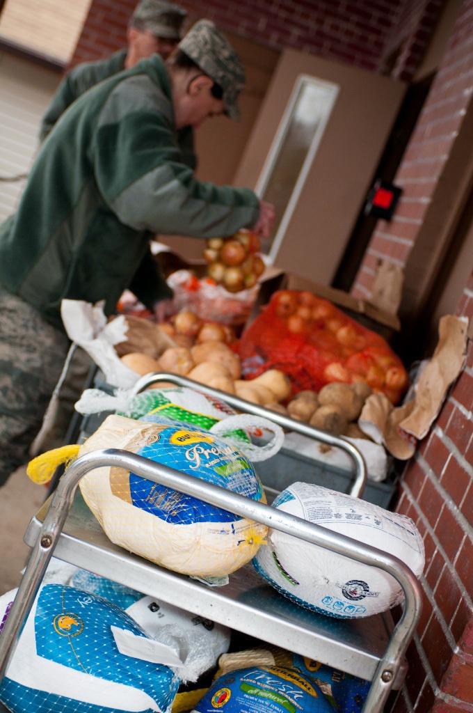 Falmouth Service Center, OCAC and Chaplains donate dozens of Thanksgiving fixings to wing members