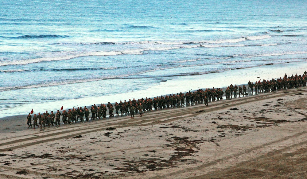 CLR-17 Marines pound sand in formation beach run