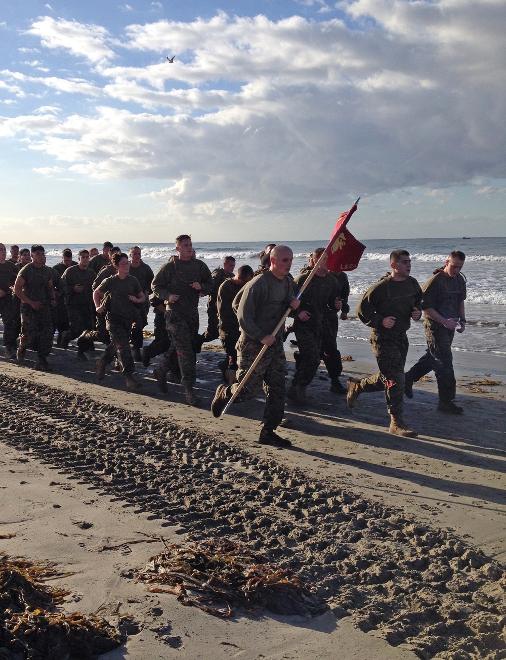 CLR-17 Marines pound sand in formation beach run