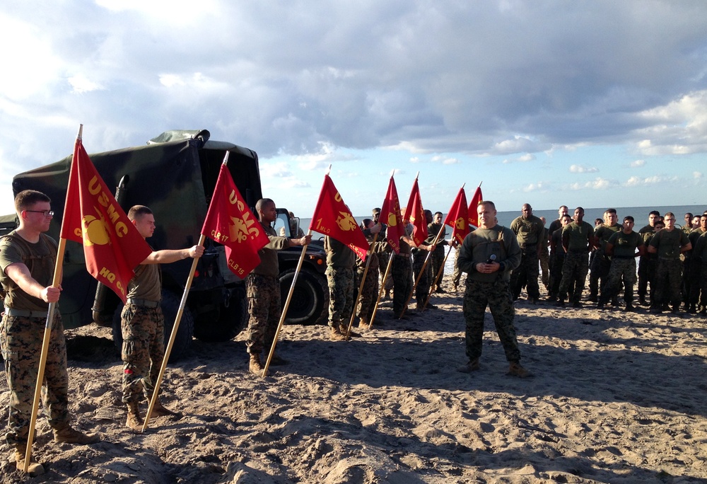 CLR-17 Marines pound sand in formation beach run