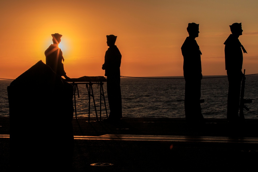 Burial at sea ceremony aboard the Bataan