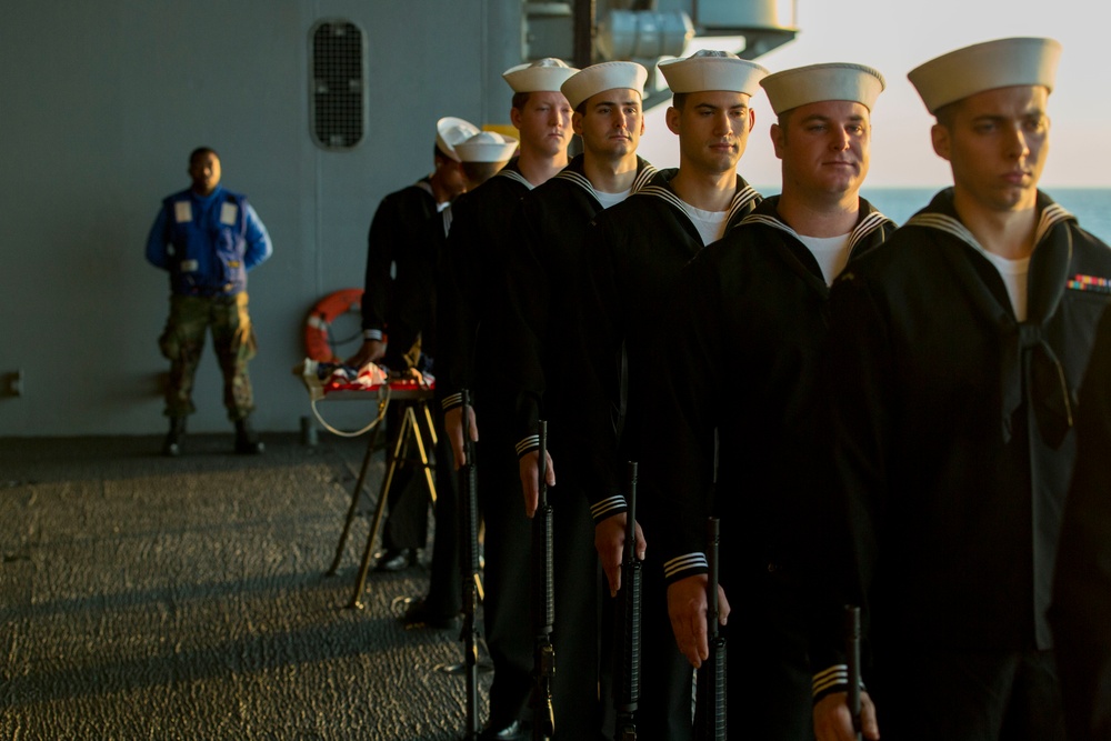 Burial at sea ceremony aboard the Bataan