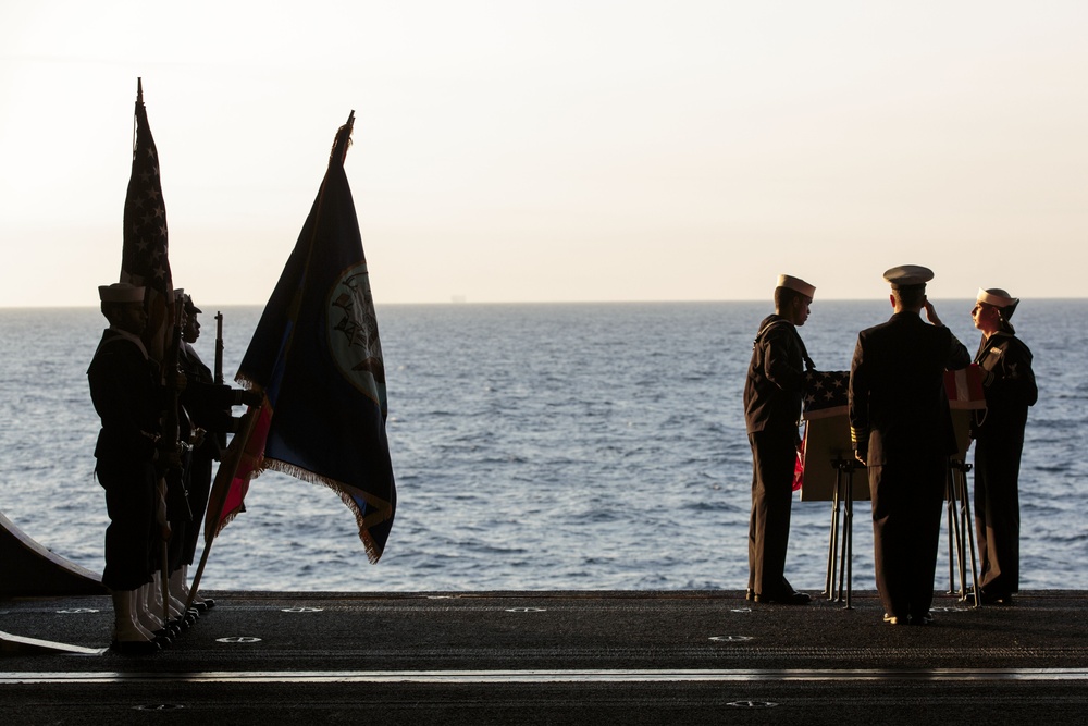 Burial at sea ceremony aboard the Bataan
