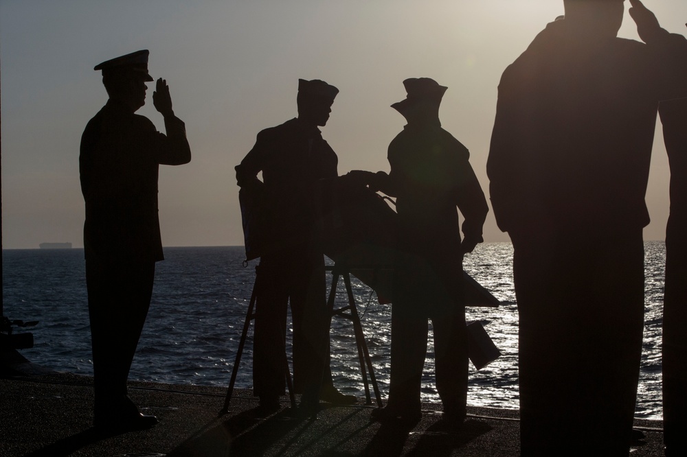 Burial at sea ceremony aboard the Bataan
