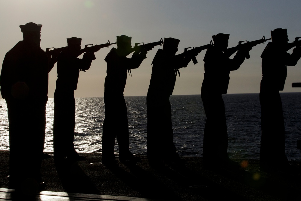 Burial at sea ceremony aboard the Bataan