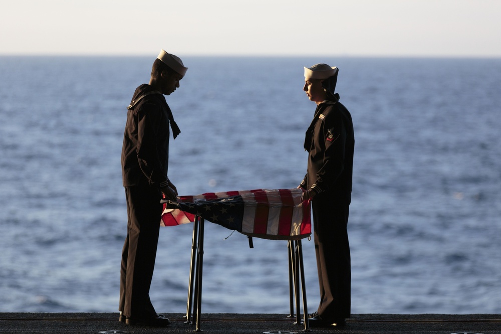 Burial at sea ceremony aboard the Bataan