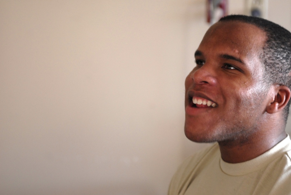 Spc. Gregory prepares to leave the hospital
