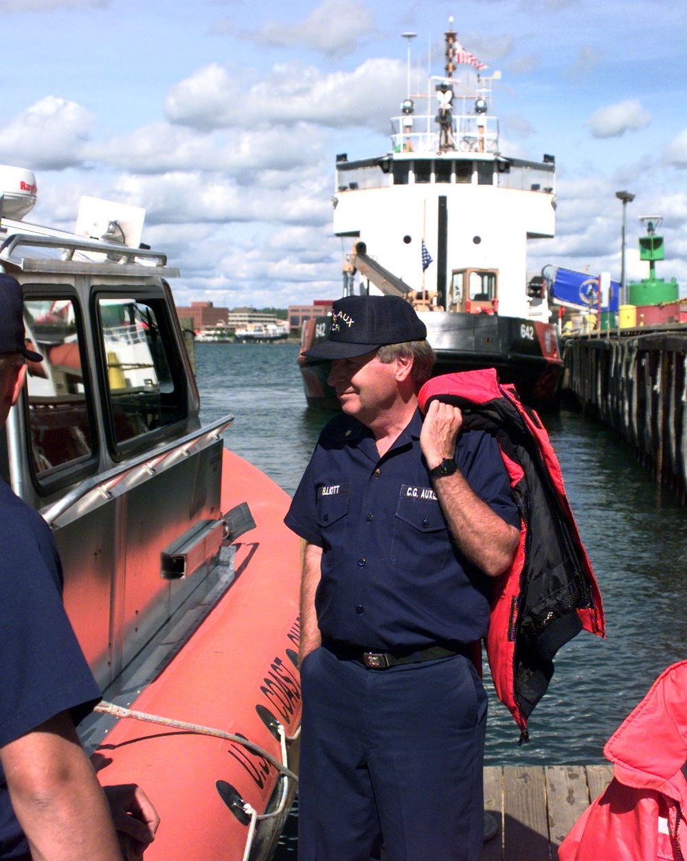 Preparing to board a 30-foot boat
