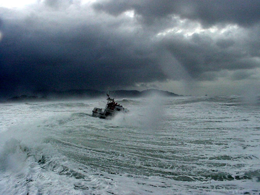 47-foot motor life boat in the surf