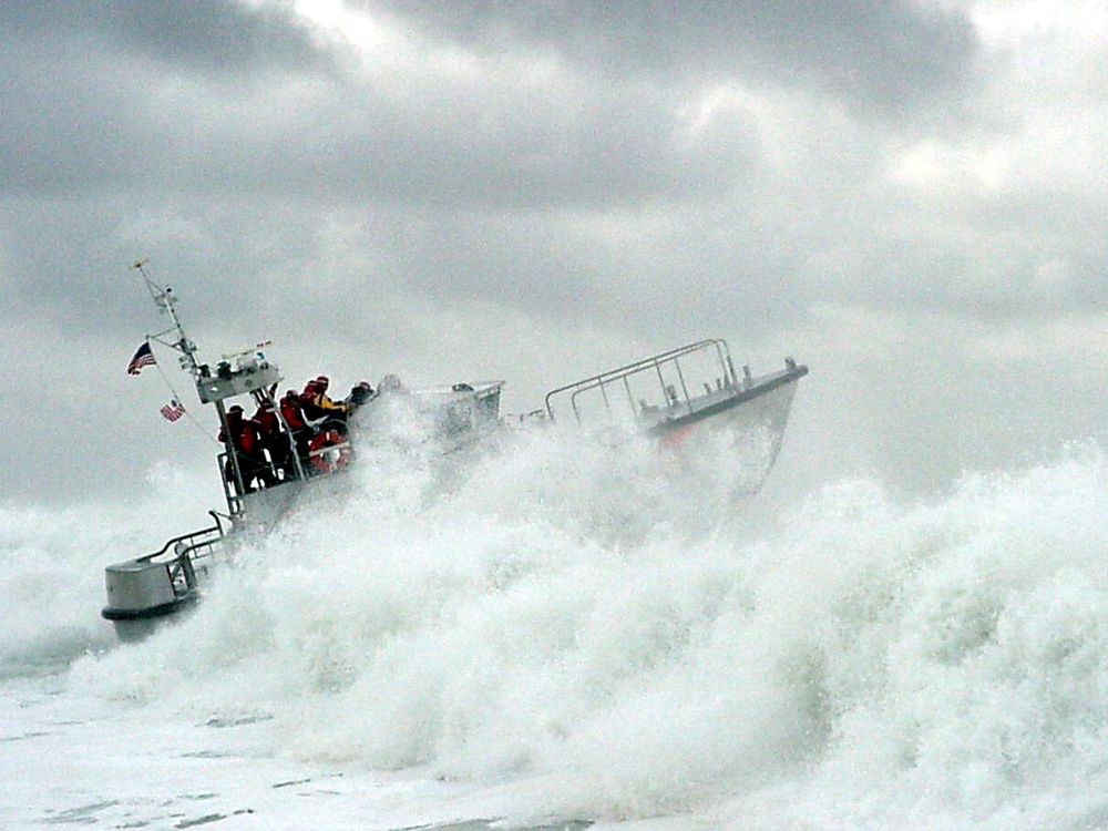 47-foot motor life boat in the surf
