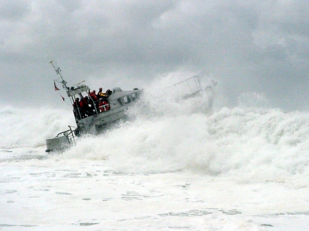 47-foot motor life boat in the surf