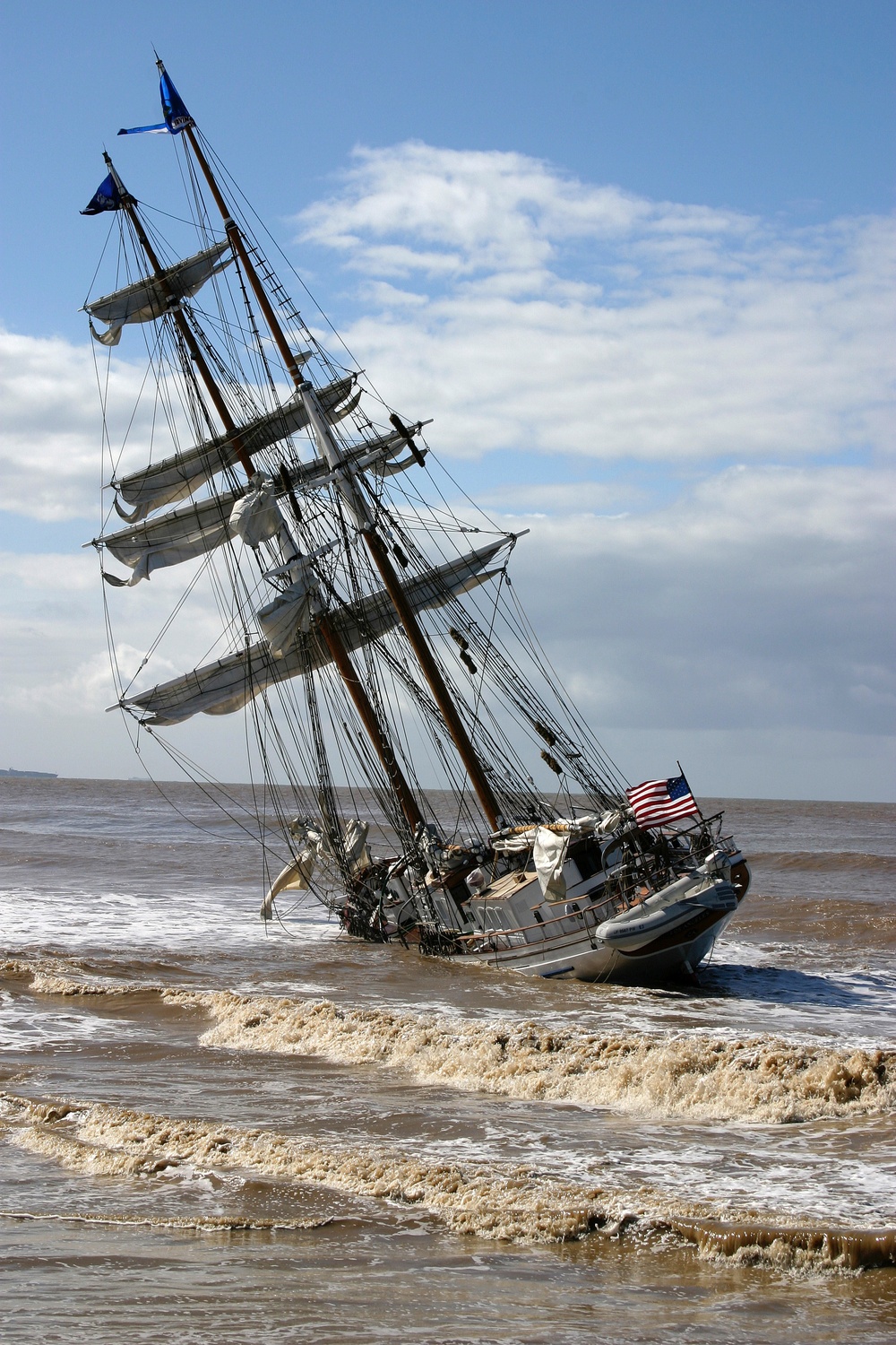 TALL SHIP IRVING JOHNSON HARD AGROUND