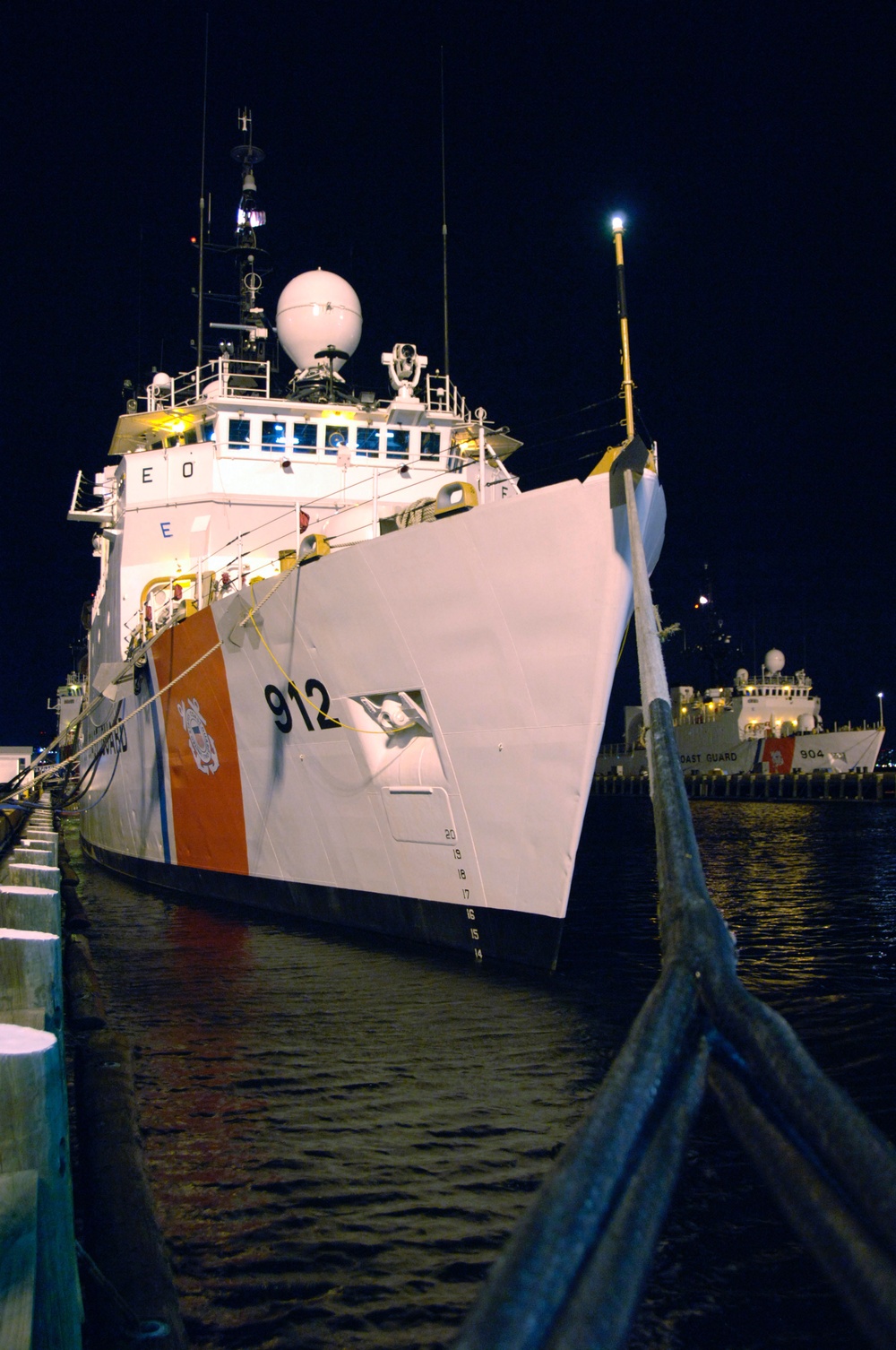 270-foot Coast Guard Cutter Legare is moored to the pier
