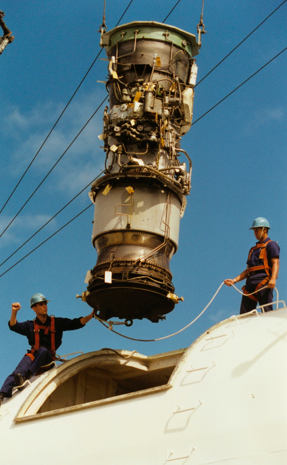 Crane lowers gas-turbine engine