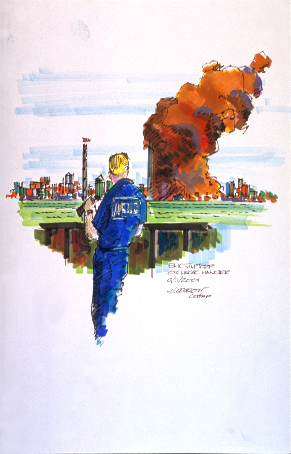 US Coast Guard Art Program 2002 Collection, Ob ID # 200203, "New York Harbor: 9/11,"  Nate Ostrow (3 of 32)