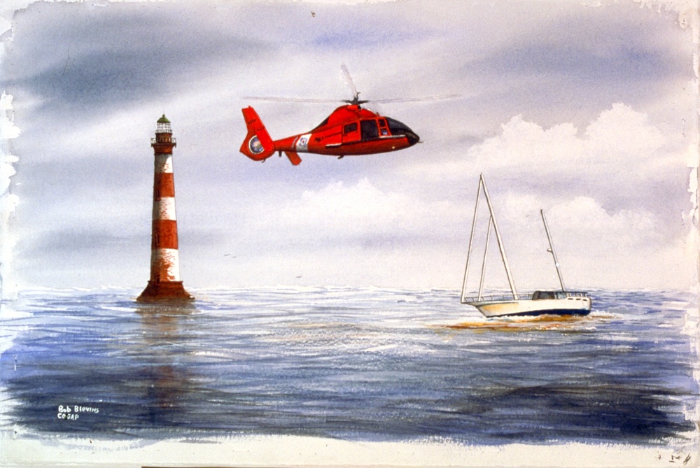 US Coast Guard Art Program 2001 Collection, Ob ID # 200140, "Rescue at Morris Island Lighthouse,"  Robert Blevins (40 of 61)