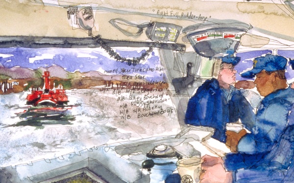 US Coast Guard Art Program 2001 Collection, Ob ID # 200158, "The Bridge, USCGC STURGEON BAY," Elisse Goldstein (58 of 61)