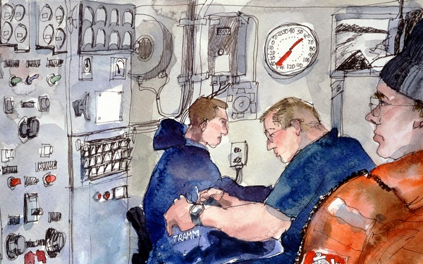 US Coast Guard Art Program 2001 Collection, Ob ID # 200160, "Engineering on a cutter,"   Elisse Goldstein (60 of 61)