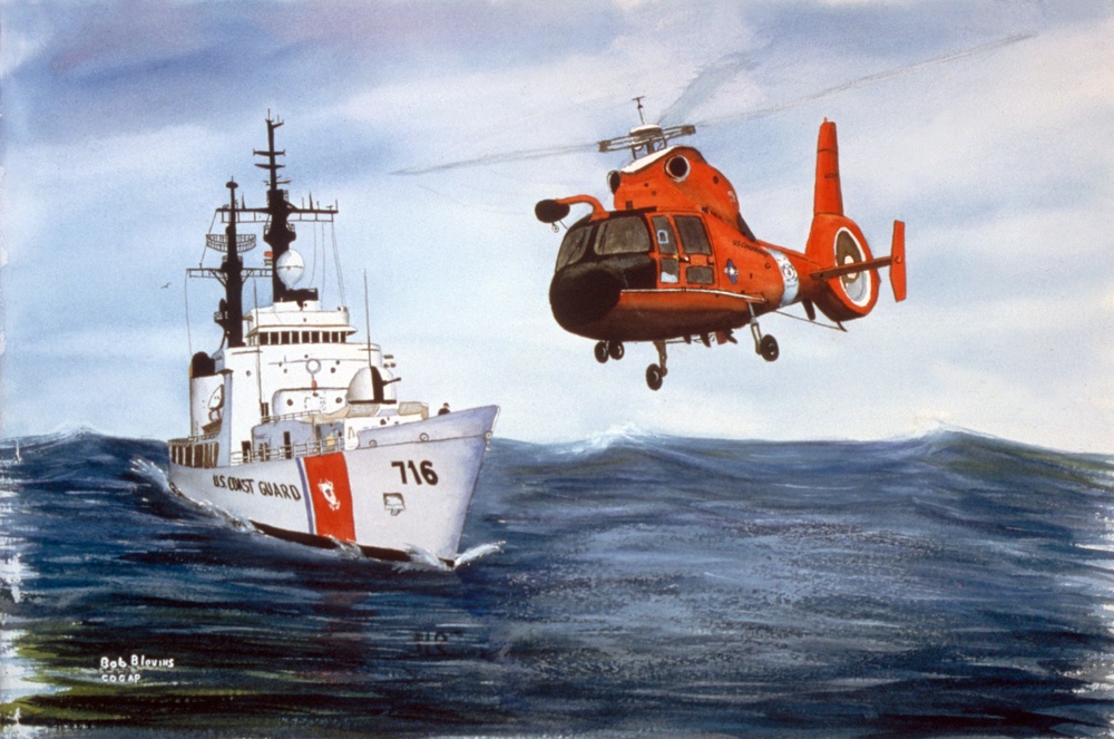 US Coast Guard Art Program 2000 Collection, Ob ID # 200033, &quot;Cutter Dallas and helicopter,&quot; Robert Blevins (33 of 65)