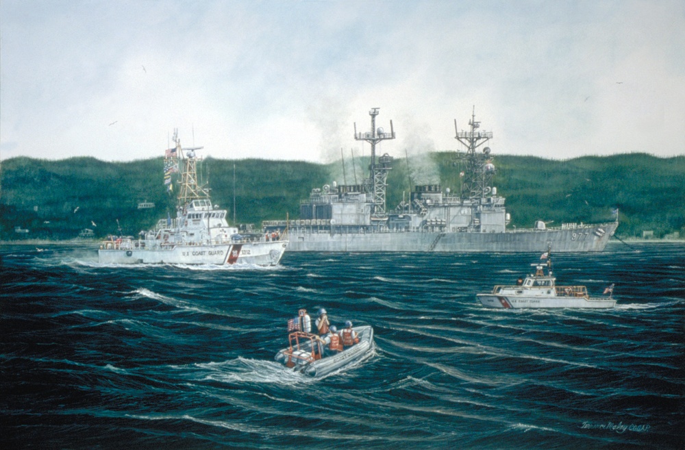US Coast Guard Art Program 2000 Collection, Ob ID # 200051, &quot;JFK, Jr.  recovery efforts,&quot; Terrence Maley (51 of 65)