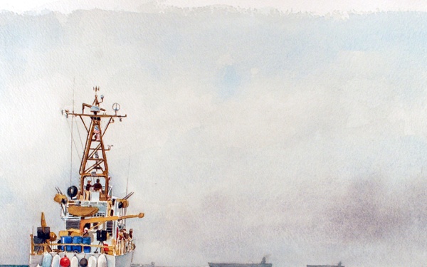 US Coast Guard Art Program 2007 Collection, Ob ID # 200701, &quot;Coast Guard Cutter Adak Bound for Al Basra Oil Terminal,&quot; Chris Demarest (1 of 9)