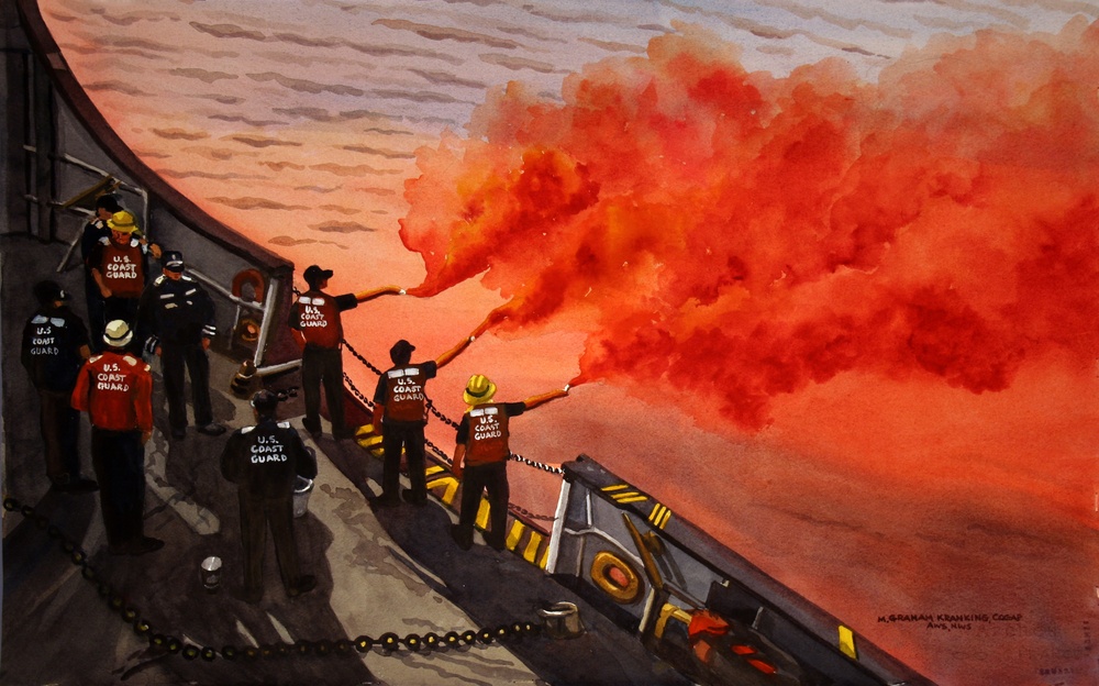 US Coast Guard Art Program 2055 Collection, Ob ID # 200514, &quot;Pyro Training, Mark 13 Flares,&quot; Margaret Graham Kranking (14 of 31)