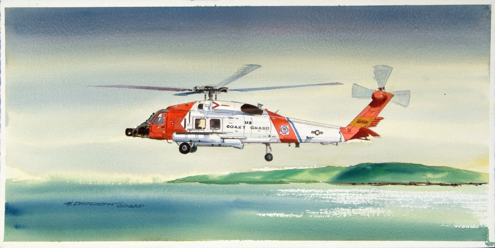 US Coast Guard Art Program 2004 Collection, Ob ID # 200418, &quot;Air Station Cape Cod Helicopter on Mission,&quot;  Nate Ostrow (18 of 39)