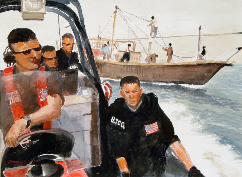 US Coast Guard Art Program 2004 Collection, Ob ID # 200421, &quot;Coast Guard Boarding Team Mako on Patrol,&quot; Thomas Picard (21 of 39)