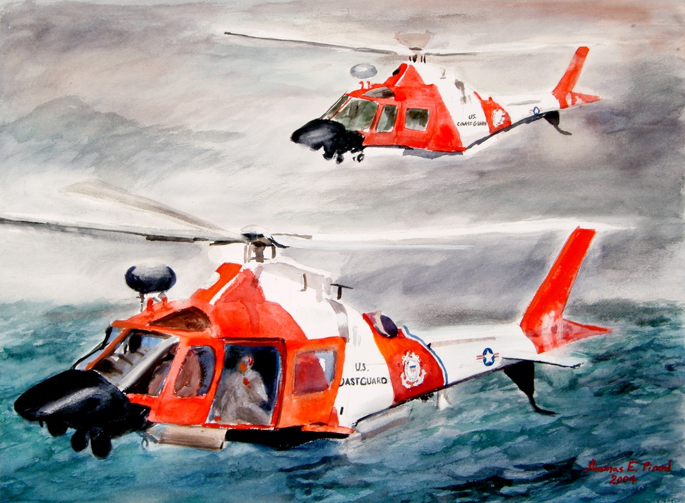US Coast Guard Art Program 2004 Collection, Ob ID # 200423, &quot;MH-68A on Drug Enforcement Mission,&quot; Thomas Picard (23 of 39)