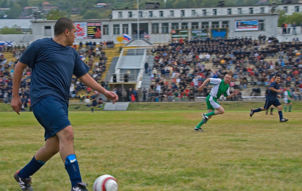 Boutwell plays Russian Border Guard in soccer game