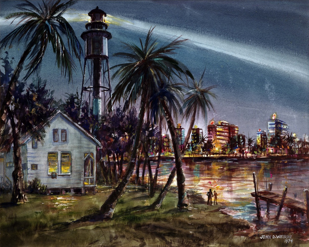 Hillsboro Light at Night by John Wisinski