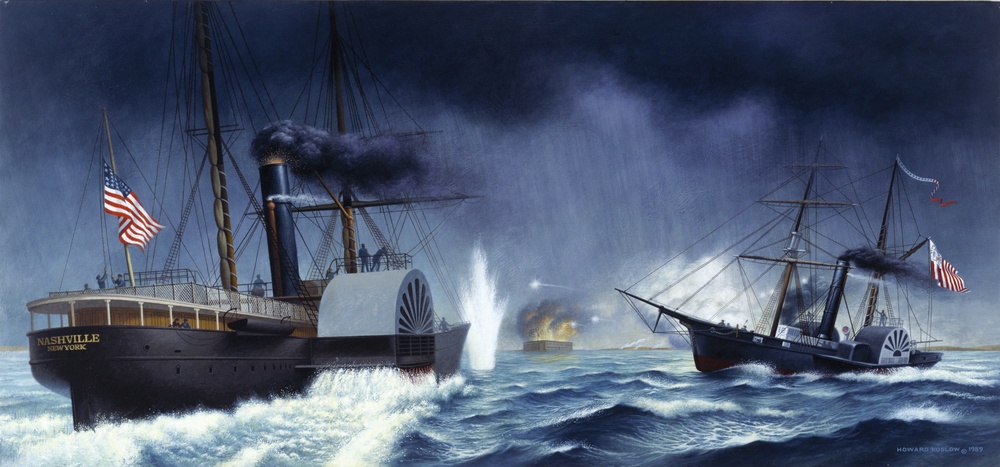 The Cutter Harriet Lane Fires Across the Bow of Nashville by Howard Koslow