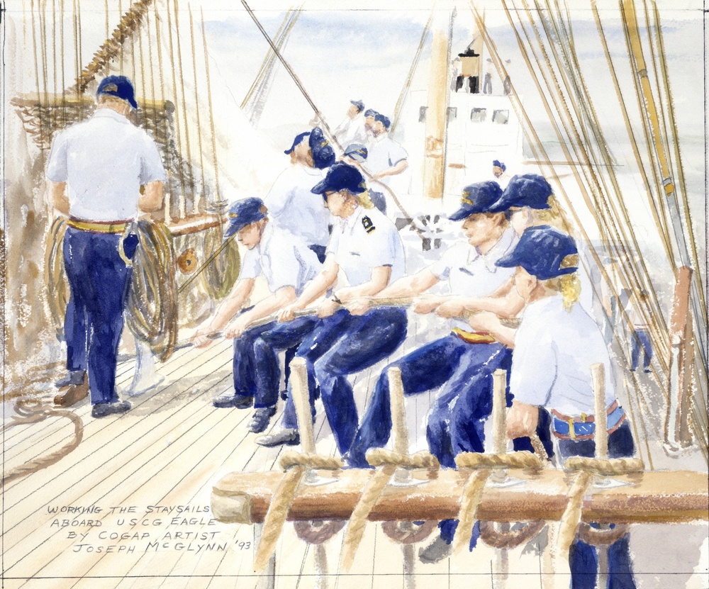 Working the Stay Sails Aboard USCGC Eagle by Joseph McGlynn (ID # 90348)