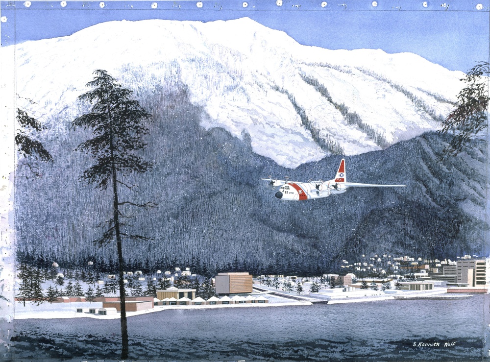 Coast Guard C-130 Patrolling the Skies of Juneau, Alaska by Kenneth Wolf