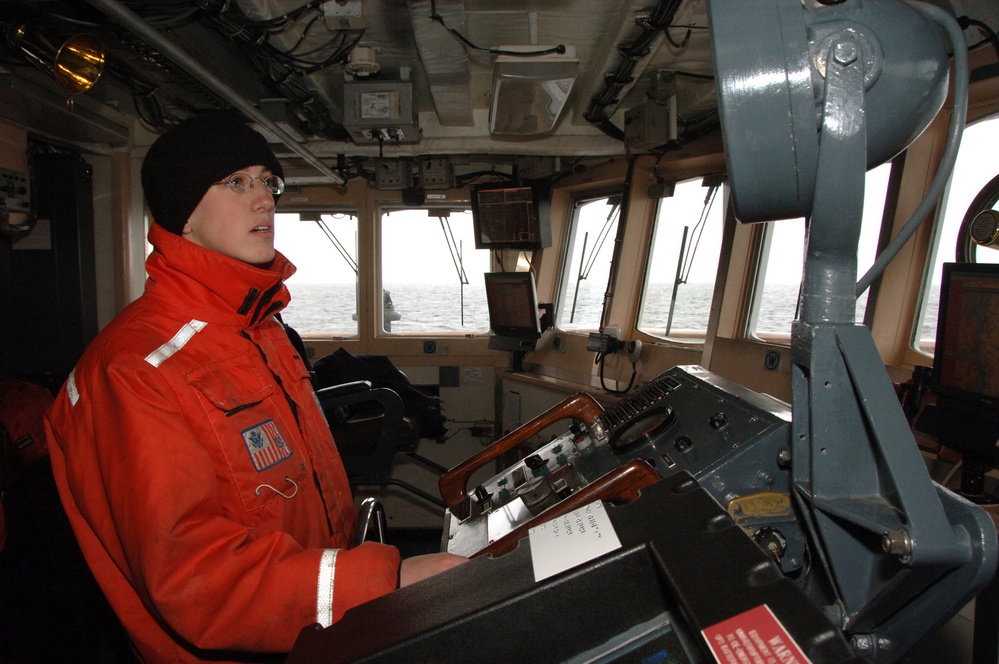 Coast Guardsmen makes his first patrol onboard Coast Guard Cutter Vigorous