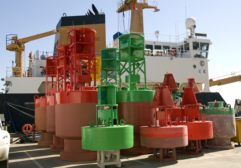 Red and Green Buoys In a Buoy Yard (FOR REALEASE)
