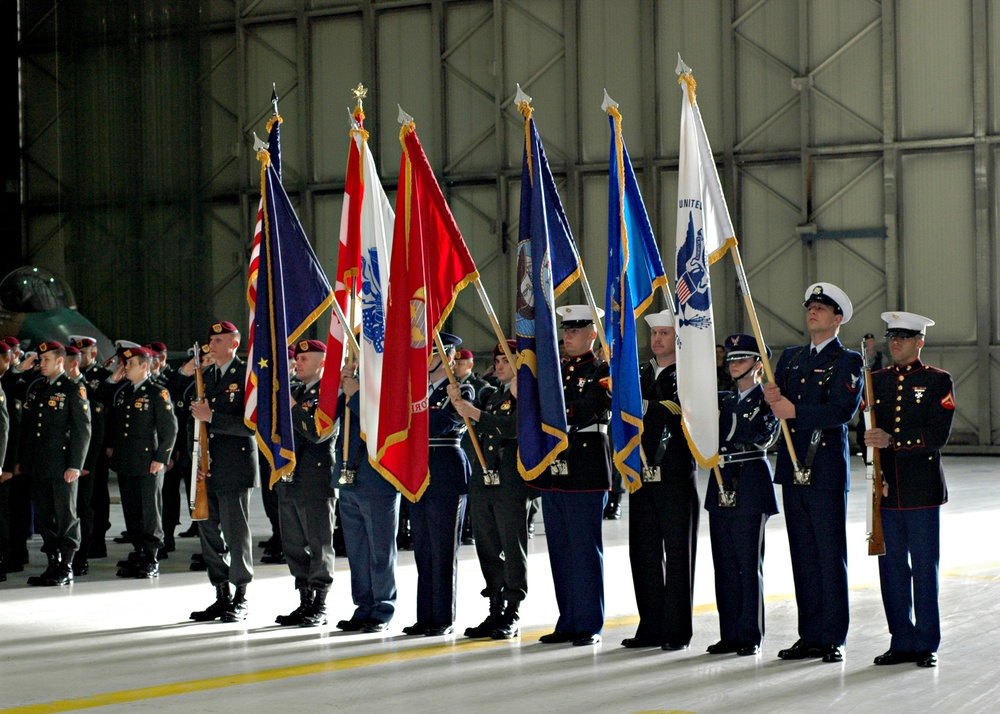 JOINT COLOR GUARD PRESIDES FOR ALCOM ASSUMPTION OF COMMAND CEREMONY