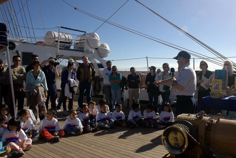 Captain Joseph Sinnett of the U.S. Coast Guard Cutter Eagle Welcomes San Francisco Families Aboard for Story Time and Tours