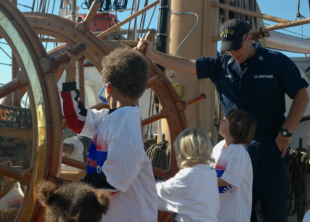 Lt. Chris Nolan, Aboard the U.S. Coast Guard Cutter Eagle, Gives a Tour To San Francisco Children From Portola Family Connection