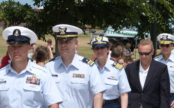Green Bay, Wisc. - Official party proceeds to stage for City of Green Bay's July 4 Coast Guard Salute