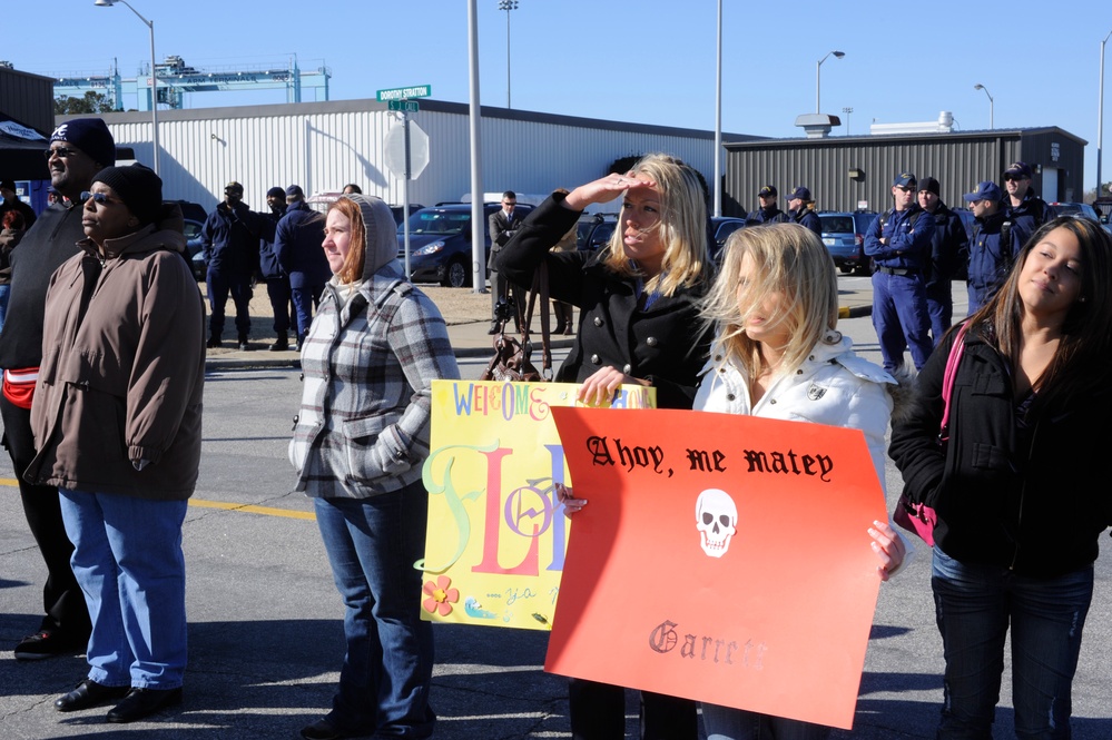 Family and friends await CGC Forward crew at homecoming