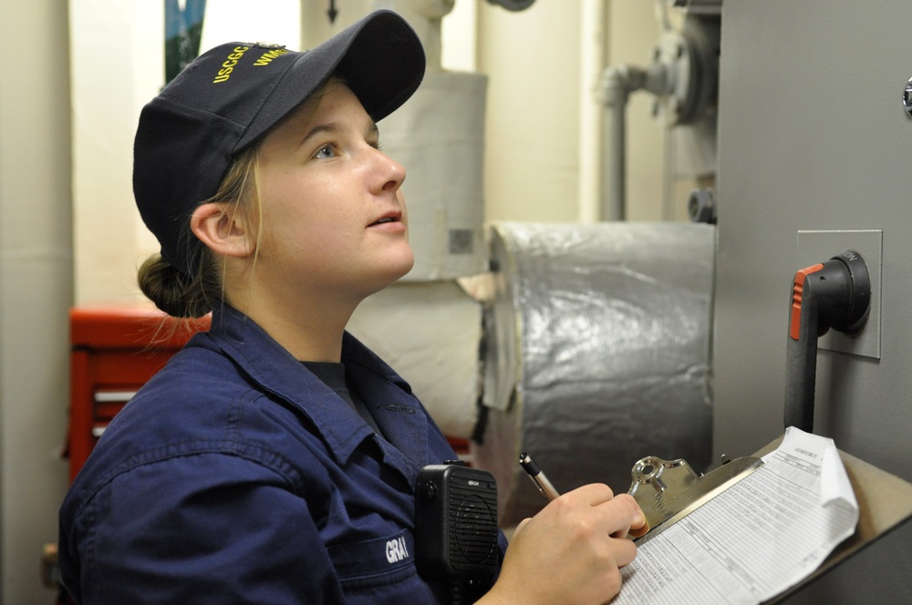 In-port security watchstander aboard the U.S. Coast Guard Cutter Waesche