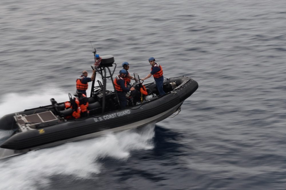 Waesche's small boat deployed for maintenance